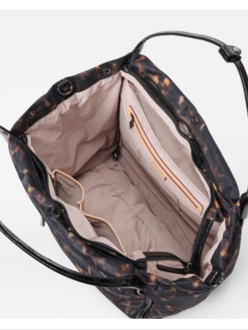 MZ Wallace Tortoiseshell Print Nylon Tote with Black Patent Trim - Picture 3 of 16